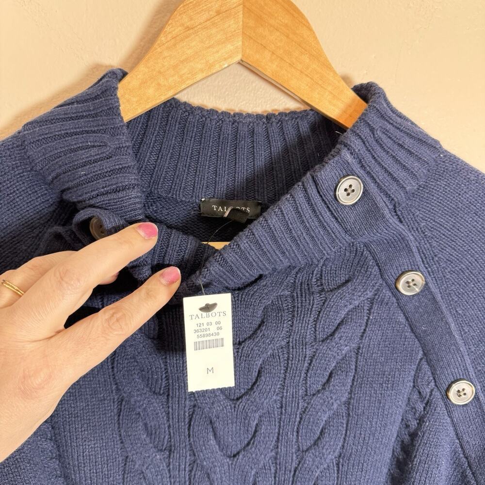 NWT Talbots Womens Cable Knit Sweater M Navy Funnel Neck Nautical Coastal Preppy - Picture 4 of 8